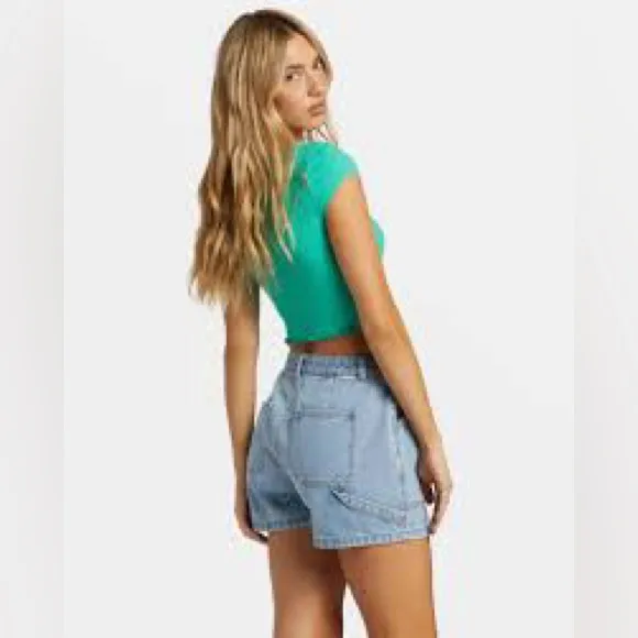 Billabong Aqua Ribbed Crop Top Size XS‎ NWT - Image 2