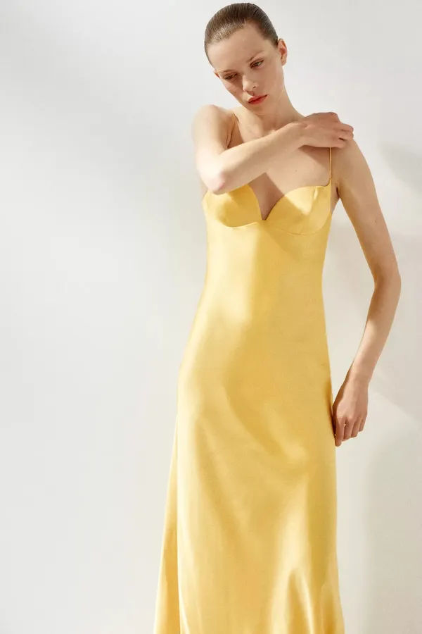 Zara golden Yellow Maxi satin corset bodycon formal Dress evening party wedding - Image 14