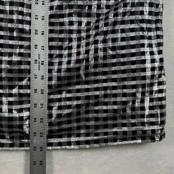 J.‎ Crew Metallic Silver Gingham Ruffle Neck Puff Sleeve Top CF117 Black Womens - Image 5