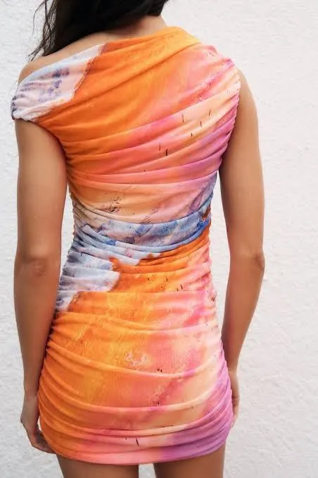 ZARA dress mini drapped tulle bleach effect summer party night out - Image 5