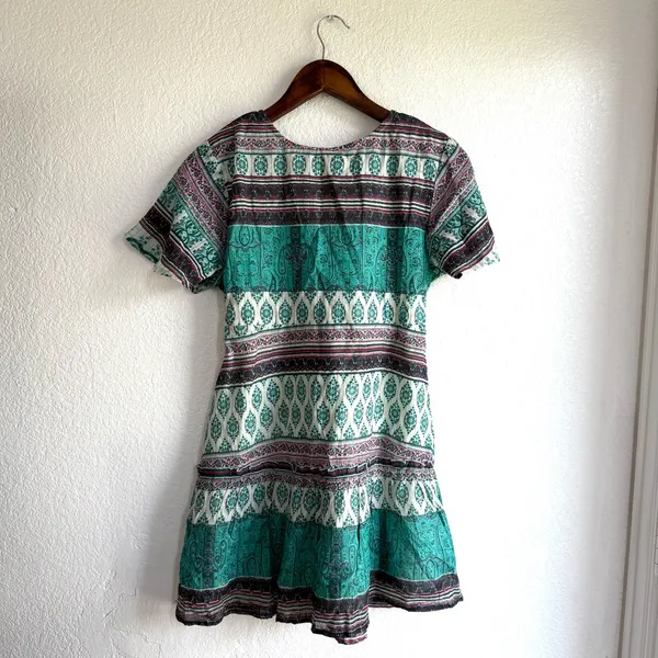NEW Anthro Raga Womens Dress Teal Caravan Short Wrap Short Sleeve Size Small - Image 2