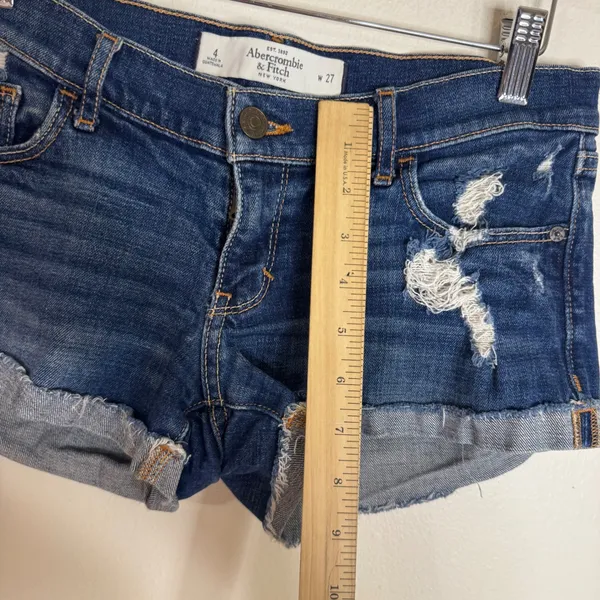 Abercrombie & Fitch Women's Distressed Denim Shorts Dark Wash Size 4 - Image 6