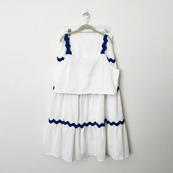 [PrettyGarden] White Blue Matching Set Crop Tank Maxi Skirt Summer NWOT Size XXL - Image 2