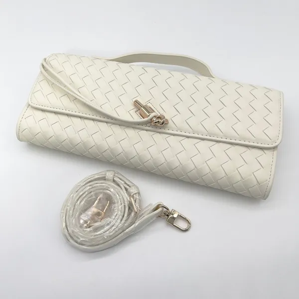 Few Moda East West Woven Clutch Bag Crossbody Cream Toggle Minimalist Chic Vegan - Image 12