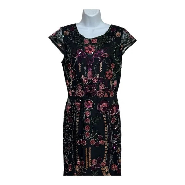 Lulus Era of Opulence Burgundy Sequin Cap Sleeve‎ Maxi Dress large - Image 5