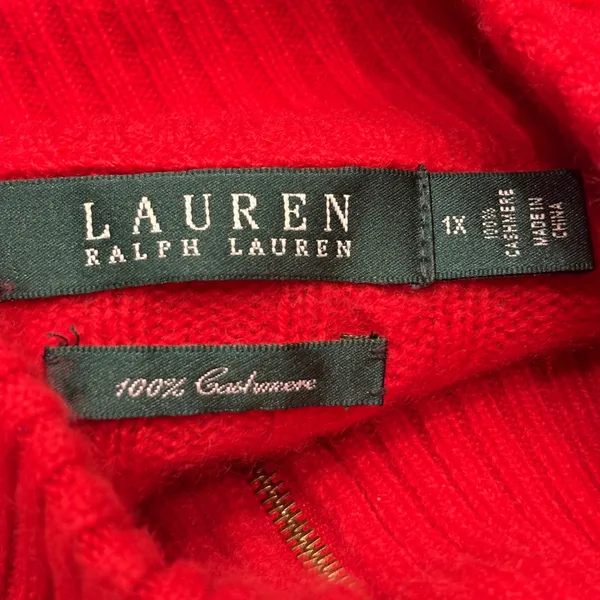 Ralph Lauren L-RL Red Cashmere Cable Knit Full Zip Cardigan Sweater 1X Preppy - Image 11
