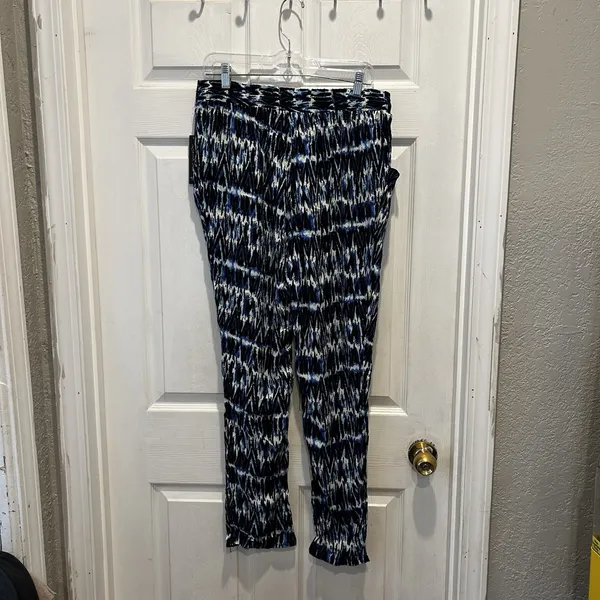 French Laundry Womens Large Blue Black Ikat Rayon Drawstring Jogger Pants NWT‎ - Image 5