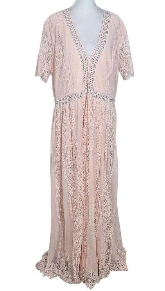 Peachy Pink Lace Formal Maxi Dress Size 2X Pink Formal Wedding Guest Dress - Image 2