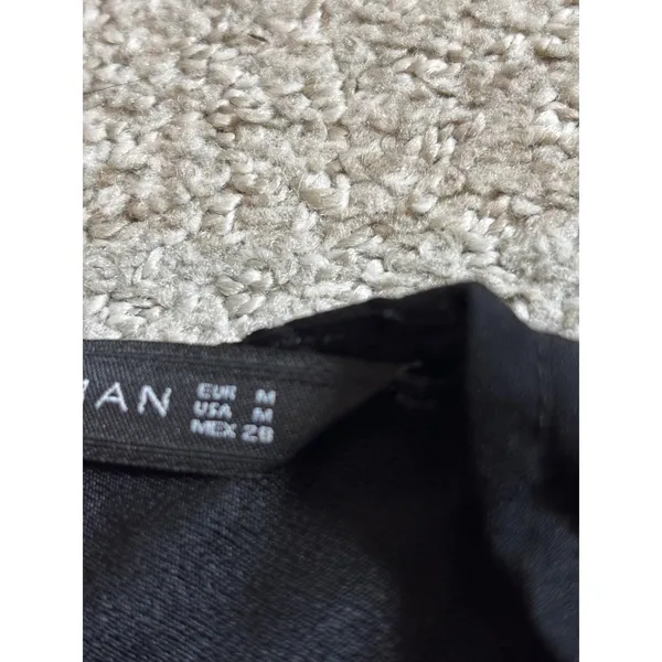 Zara Woman Blouse Size M Black Short Sleeve Exposed Zipper High-Low Hem Top - Image 3