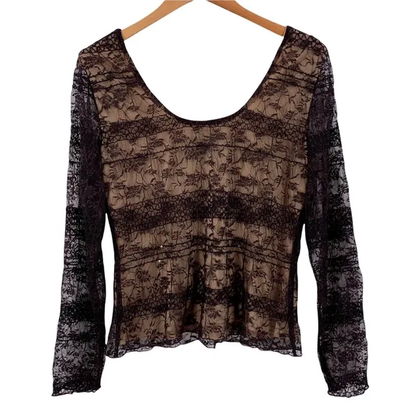 Worth Black Stretch Lace Long Sleeve Top with Sequin Trim – Size M - Image 4