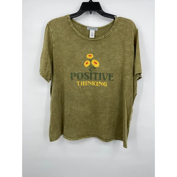 Isabel Jaxon Womens Positive Thinking Olive Round Neck T-Shirt Tee NEW 2X - Image 9