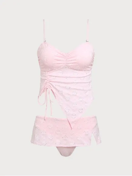 Samiol Pink Geometric Knitted Tankini Set Size M - Image 2