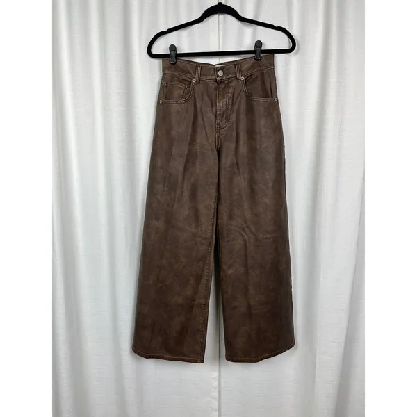Free People We The Free Brown Faux Leather Misha Wide Leg Barrel Pants Sz.26 - Image 6