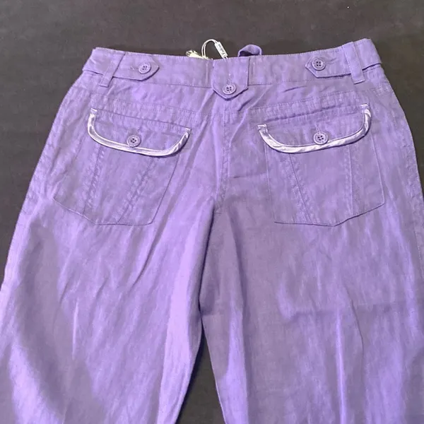 Women’s Purple 100% Linen Casual Wide Leg Pants with Drawstring Size S NWT - Image 3