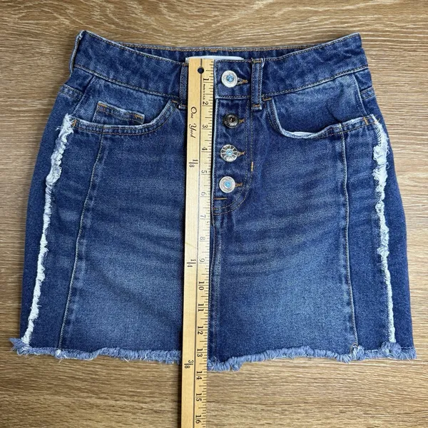Zara Womens Jean Mini Skirt Size XS Western Buttons Festival Distressed Boho - Image 8