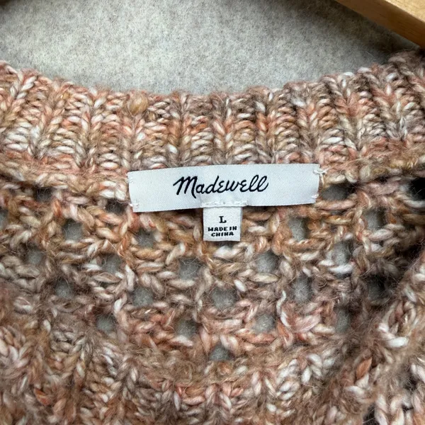 Madewell Sweater Women Large Peach Brown Open Knit Crochet Pullover Boho Coastal - Image 3