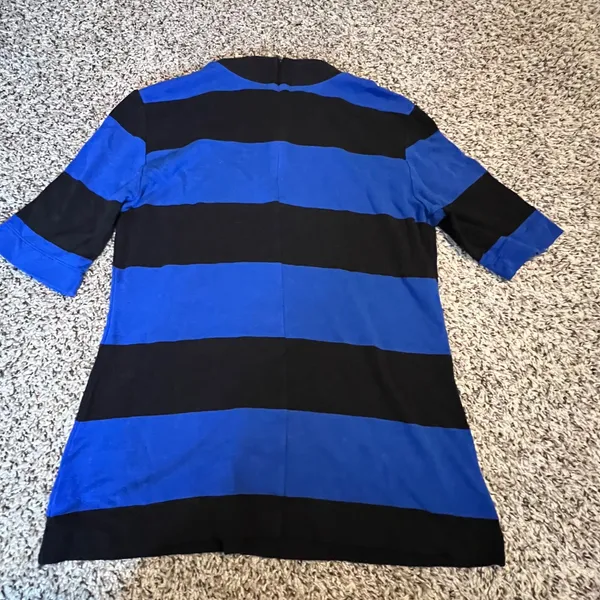 Ann Taylor Womens Mock Neck Striped Top Royal Blue Black Short Sleeve Size‎ M - Image 5