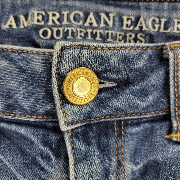 American Eagle Women Cutoff Jean Micro Shorts 4 Blue Denim Floral Embroidery - Image 2