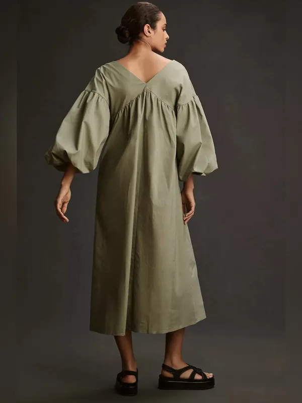 NWT Mare Mare Bubble-Sleeve Lace-Up Midi Dress L - Image 3