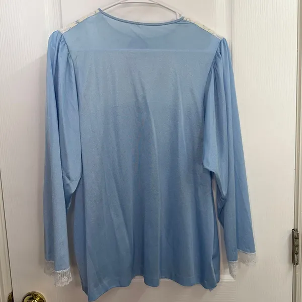 Vintage‎ women's blue floral lace embroidered cottagecore long sleeve pajama top - Image 5