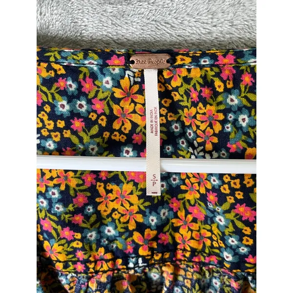 Free People Floral‎ Peplum Blouse Women's Small Puff Sleeve Button Front Boho - Image 5