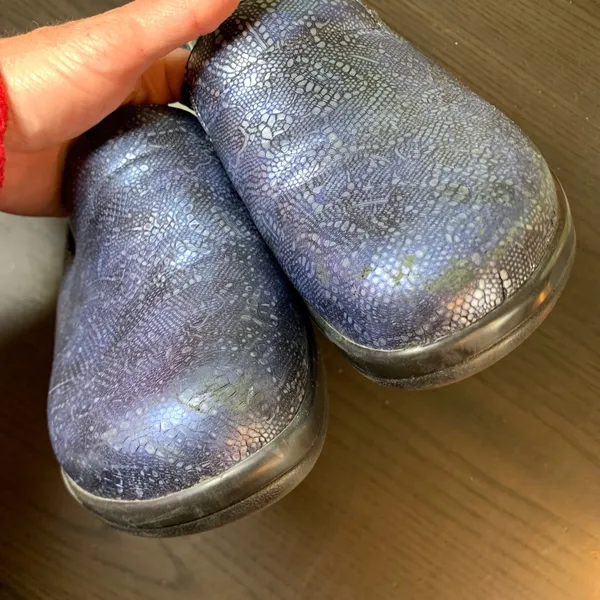 Alegria PG Lite Womens‎ Blue Metallic Lace Print Leather Slip On Clogs 40 READ - Image 5