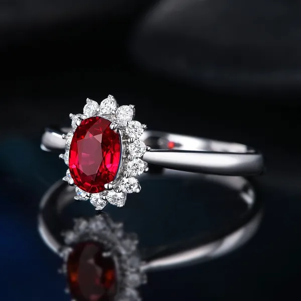 18K White Gold Plated Adjustable Red Crystal Sunflower Ruby Ring for Women - Image 2