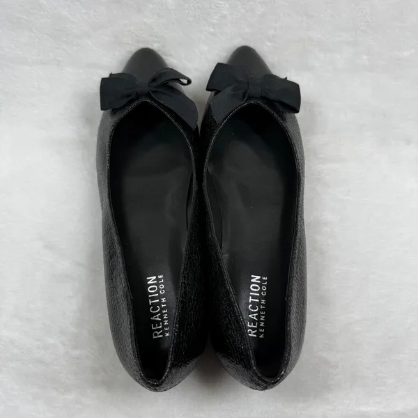 Kenneth Cole Reaction Black Textured Bow Pointed Toe Ballet‎ Flats Shoes 7.5 - Image 6