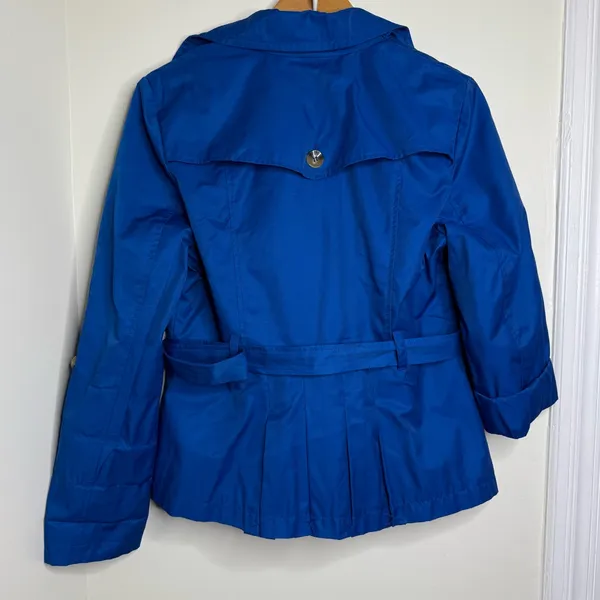 Grace Elements Blue Belted Short Trench Pea Coat Jacket Women’s Size 12 Roll Tab - Image 6