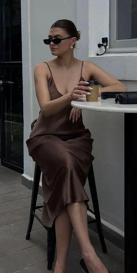 ZARA dress midi maxi satin wedding chocolate brown party cocktail - Image 21