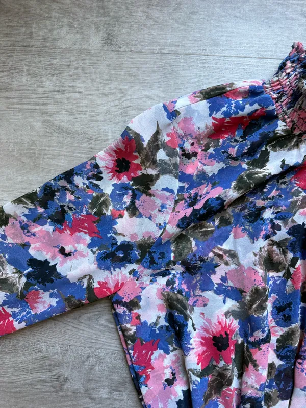Misa Los Angeles Savanna Floral Asymmetrical Ruffle Layer Dress Size M Mock Neck - Image 7