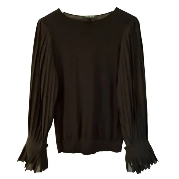 Lauren Ralph Lauren black elegant georgette sleeve sweater top small - Image 2