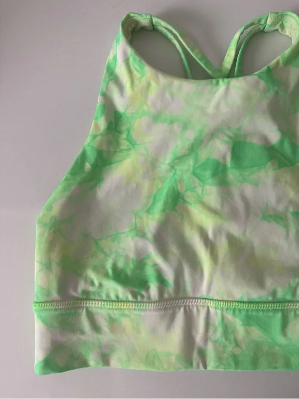 Lululemon Energy Bra High Neck Long Line Shibori B-D Highlight Yellow Green 6 - Image 4