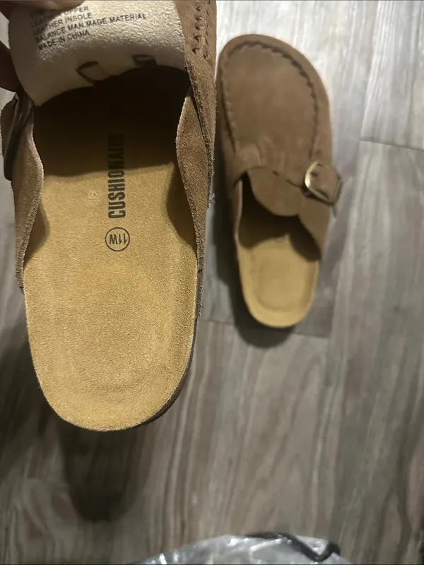 Cushionare Women’s Suede Buckle Mules in Brown - Image 13