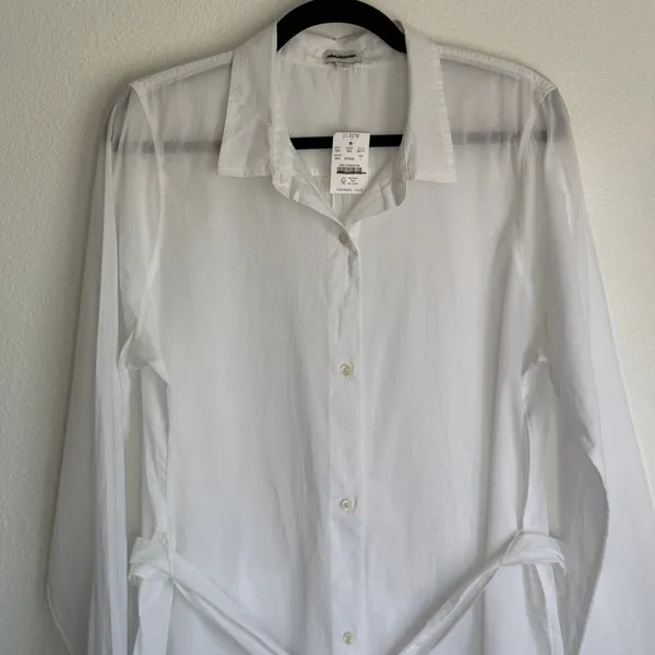 NWT J. Crew Sz L Coverup Shirt‎ Dress White BF771 Vacation 100% Organic Cotton - Image 5
