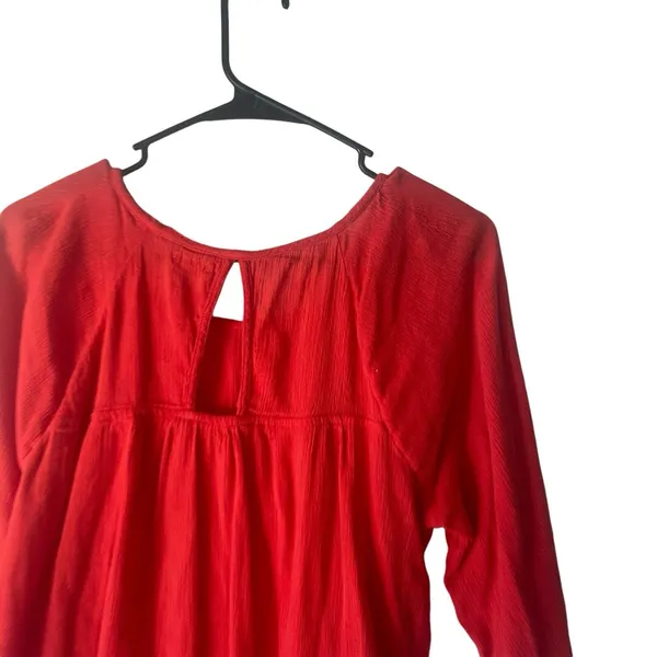Hollister Y2k Women's Size Small Red Boho Floral Long Sleeve Babydoll‎ Top - Image 7