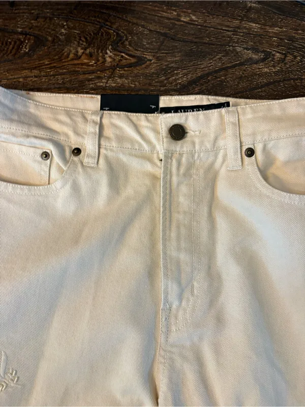 Lauren Ralph Lauren Wide Leg Jeans Womens 6 Ivory NWT Floral Beaded High Rise - Image 8
