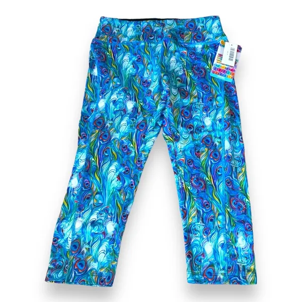 LuLaRoe Jade Peacock Feather Capri Leggings XS Blue Athletic Yoga Pants‎ NWT - Image 7