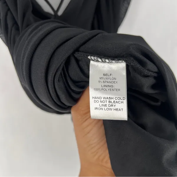 Windsor LBD Black Sheer Mesh Ruched Gathered Strappy Cowl Neck Mini Dress‎ - Image 9