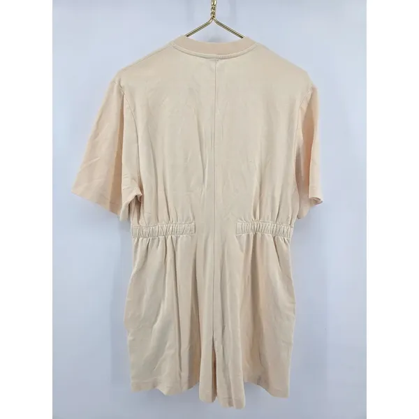 COS Romper Womens Medium Beige Peach Zip Front Elastic Waist Short Sleeve Cotton - Image 3
