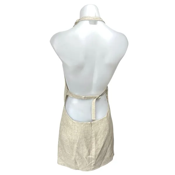 Retrofête Blaine Beige Linen Sleeveless Halter Backless Mini Bodycon Dress Sz S - Image 2