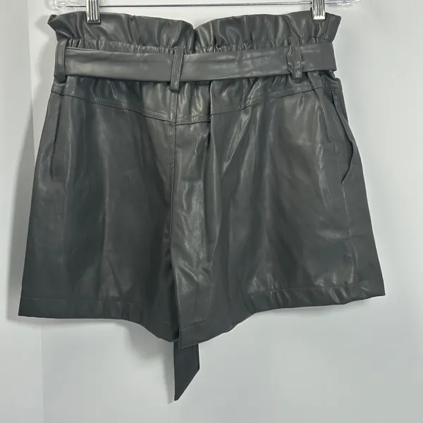 Easel Los Angeles Gray Black Faux Leather Paperbag Waist Shorts Tie Belt Large‎ - Image 2
