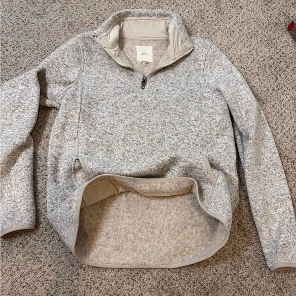Thread & Supply Fleece Quarter Zip Pullover S Beige Neutral Cozy Chic Capsule - Image 6