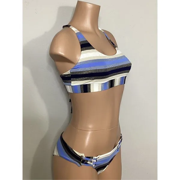 New. PILYQ blue stripe bikini set. L-top/S-bottom - Image 4