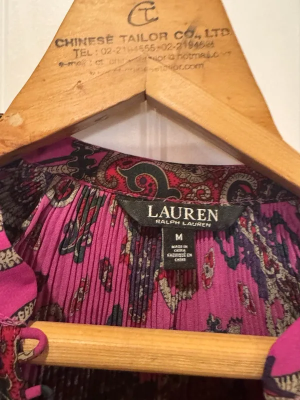 LAUREN Ralph Lauren Black Label Purple Paisley Pleated Georgette Blouse Size M - Image 7