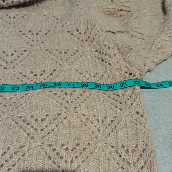 Old Navy Sweater Sz 4X Pointelle Knit Ruffle Trim Metallic Oatmeal Cozy‎ - Image 9
