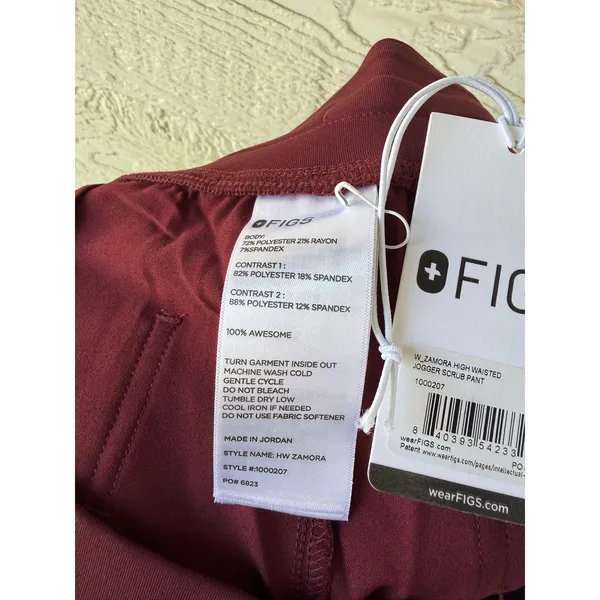 FIGS HW Zamora High Waisted Jogger Scrub Pants Burgundy Size Small Petite NWT - Image 6