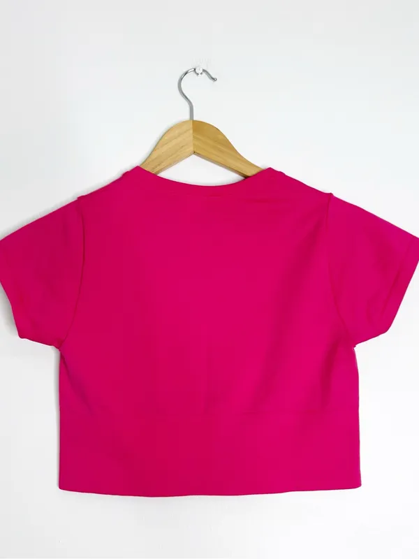 Aerie OFFLINE Seamless Crop Top Hot Pink Short Sleeve Size M NWOT - Image 3