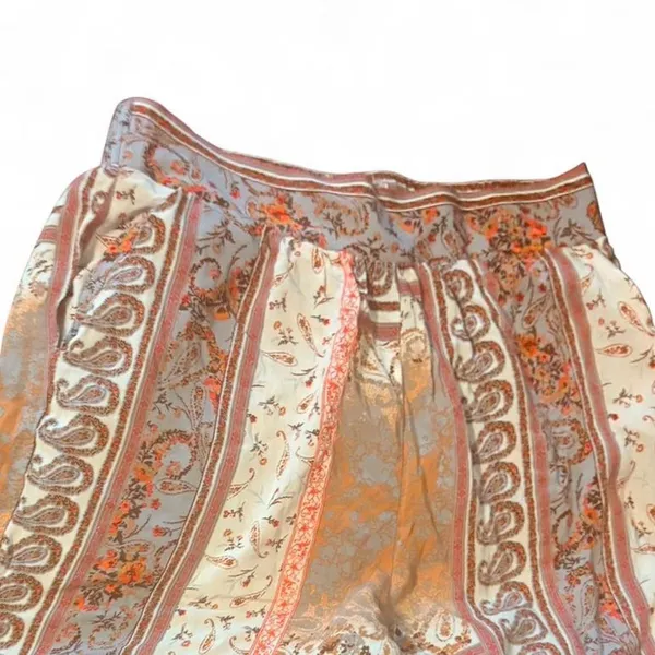 Boho Wide-Leg Printed Palazzo Pants - Cream & Orange Sz M - Image 3