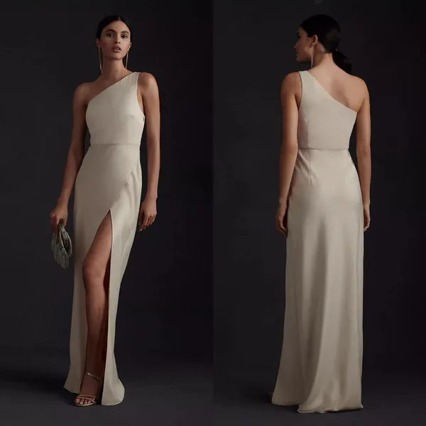 BHLDN Anthropologie Dylan One-Shoulder Satin Side Slit Gown Champagne Womens 8‎ - Image 3